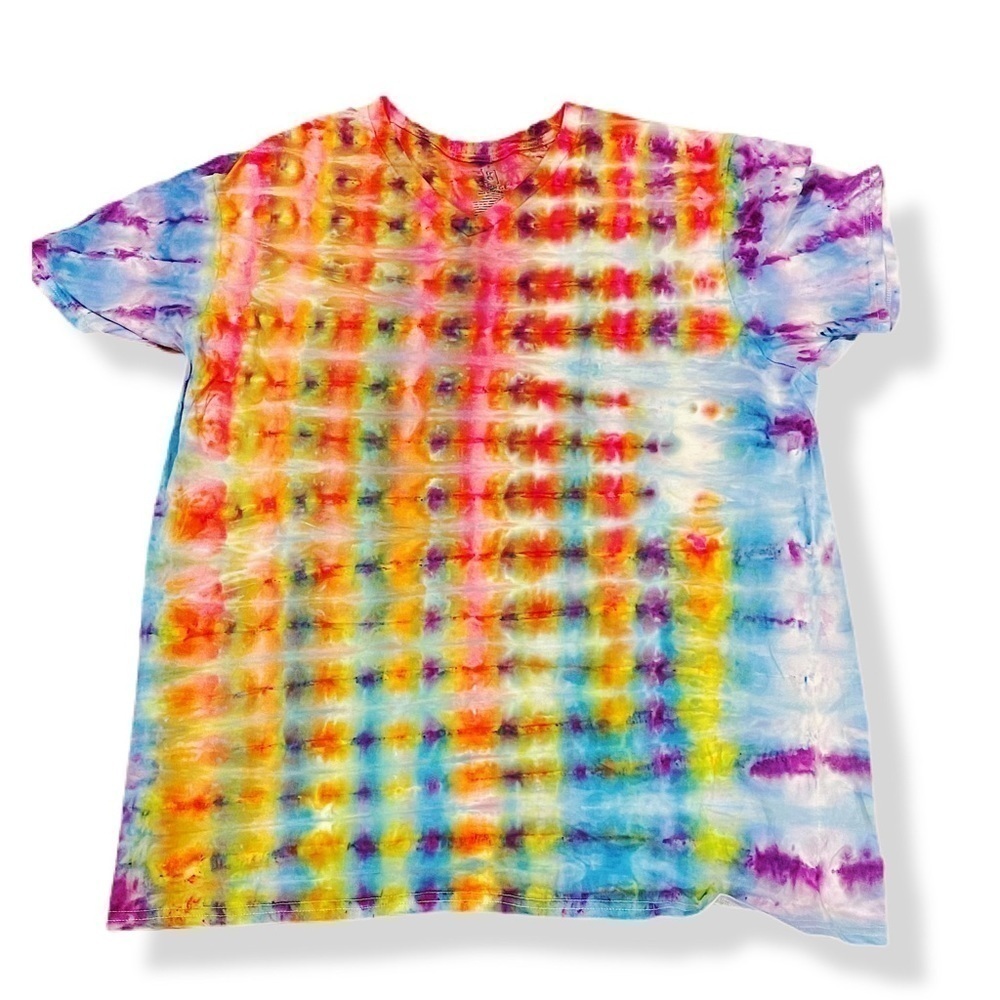 Tie Dye Tshirt Vneck Rainbow Kaleidoscope Psychedelic Funky Madras Unisex 2XL